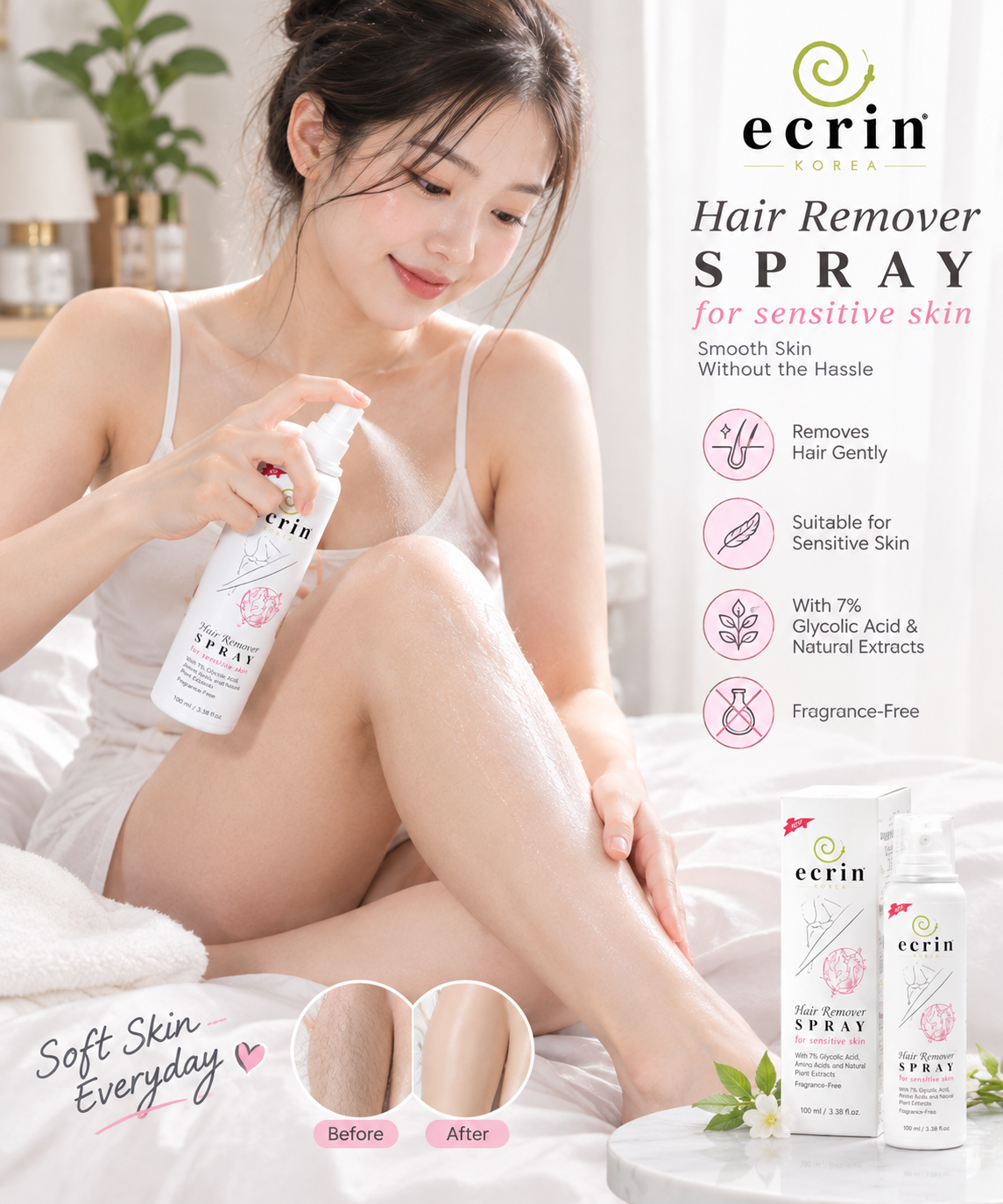 Ecrin Hair Removal Foaming Spray for Men & Women